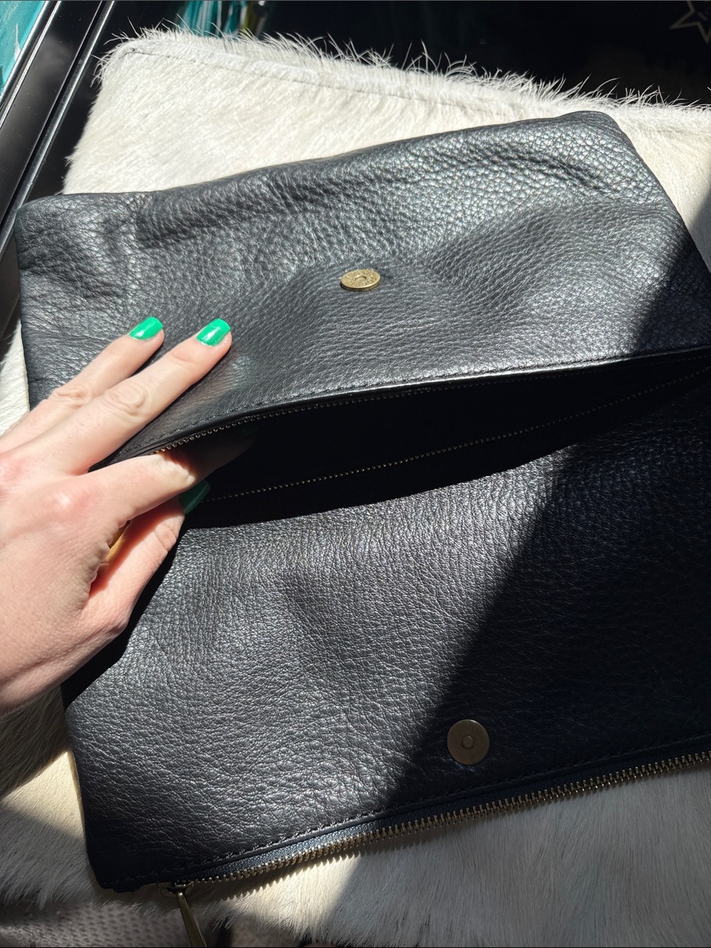 Fossil Black Pebbled Leather Zip Pouch with Gold Hardware - Picture 4 of 6